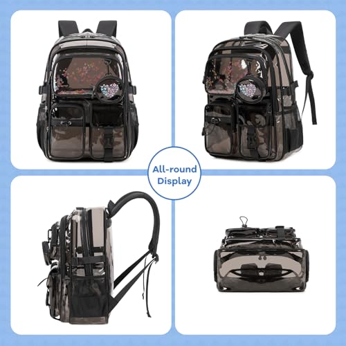 Clear Backpacks for Stadium Events Heavy Duty Clear Bookbag for School Girls Transparent Back Pack, Black Semitransparent - color: Black Semitransparent