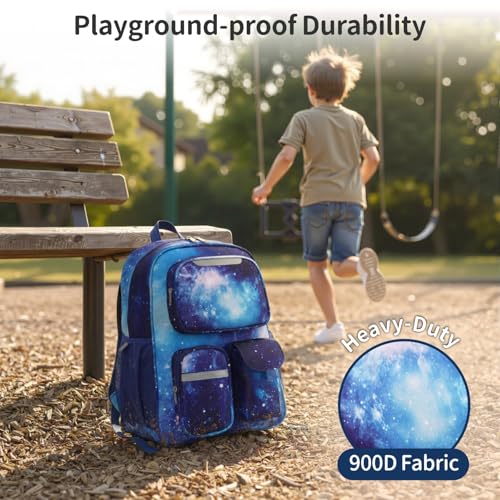 Kids Backpack for Boys - 17 Inch School Bookbag for Grades 3-5 | Elementary Boys Backpack Ages 8-10, Fits Binder Laptop, Reflective Strips, Chest Straps, Comfort Padded S-Straps, Blue Galaxy - color: Blue Galaxy