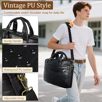 Stuery Faux Leather Messenger Bag for Men 15.6 Inch: Laptop Bag Briefcase Computer Handbags Shoulder Crossbody Bag with Padded Laptop Sleeve for Work College Travel, PU Black - color: Pu Small Black