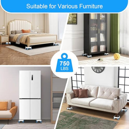 Kiss Core New Upgrade Furniture Sliders, Furniture Movers with Wheels, Furniture Dolly with 360° Rotatable Wheels, Appliance Roller for Moving Heavy Sofa Load Capacity Up to 750lb - size: 1in wheels without pry bar