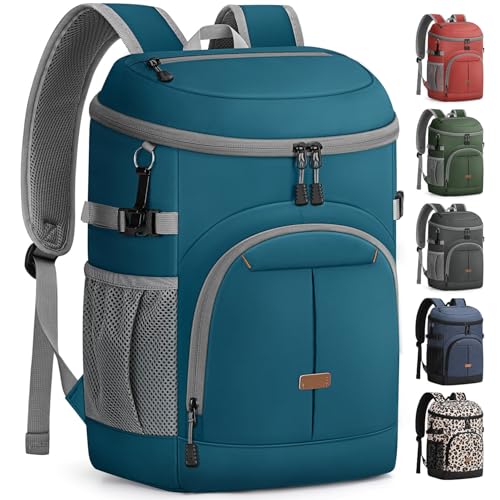 Pritent Cooler Backpack for Men Women Insulated Waterproof Backpack Cooler Leak Proof Cooler Bag Lightweight Lunch Backpack for Camping Beach Travel Picnic - color: Leather Blue, size: 30 Cans