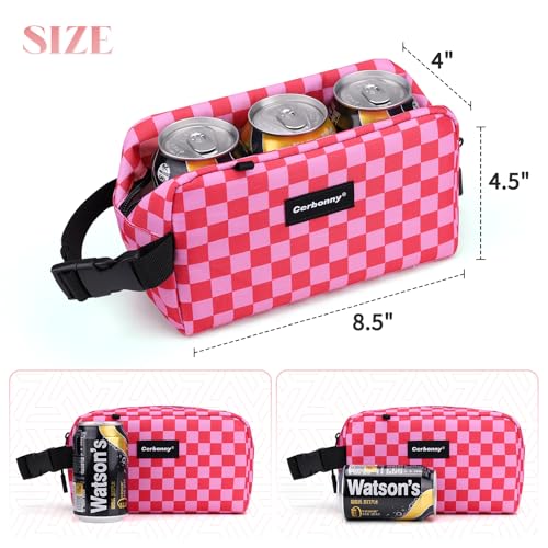 Cerbonny Small Cooler Bag,Freezable Lunch Bag,Built-in Ice Pack - color: Pink Checkerboard