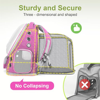 Cawypety Expandable Cat Backpack,Cat Bubble Backpack Carrier for Carrying Cats, Pets and Small Dogs,Airline-Approved,Designed for Travel, Hiking, Walking,Car （Pink - color: Square Expandable- Pink