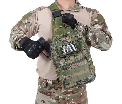 Tactical Sling Backpack Military Crossbody Bag Pack for Mens One Shoulder Holster Sling Bag 10L - color: Woodland Digital Camo