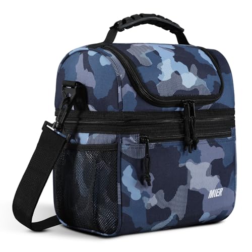 MIER Insulated Lunch Box Bags for Men Women, Dual Compartment, Camo | Leakproof Lunchbox Cooler, Work, Travel, Park Trip, Side Mesh Pockets, Adjustable Shoulder Strap, Zipper Pockets, Durable - color: Camouflage, size: Medium