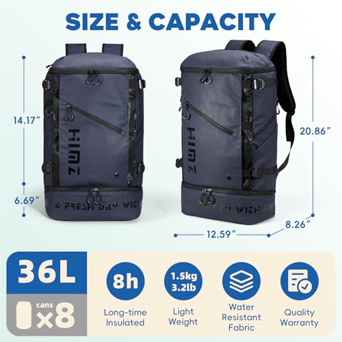 Waterproof Camping Backpack with Lunch Compartment, Mens Backpack Insulated for Work, 17 inch Laptop Bag, Carry On Backpacks for Airplane Beach Travel, Blue - color: Blue