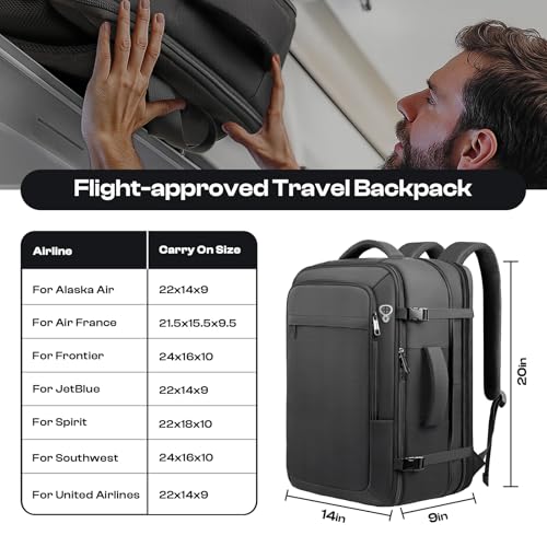 Carry on Backpack for 1-10 Days Trips, Extra Large 40L-50L Travel Backpack TSA Approved, Expandable Laptop Bagpack, Water Resistant Bag Compatible with 17.3 inch Laptops, Black - color: Black, size: XX-Large