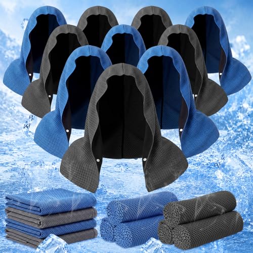 Honoson 20 Pcs12x25 Inch Cooling Hoodie Towel Bulk for Neck and Face 40x12 Inch Quick Dry Sweat Towels Instant Ice Cold Towel for Hot Weather Run Yoga Gym(Dark Gray,Dark Blue) - color: Dark Gray,dark Blue