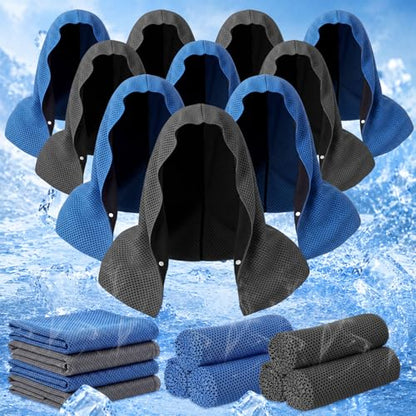 Honoson 20 Pcs12x25 Inch Cooling Hoodie Towel Bulk for Neck and Face 40x12 Inch Quick Dry Sweat Towels Instant Ice Cold Towel for Hot Weather Run Yoga Gym(Dark Gray,Dark Blue) - color: Dark Gray,dark Blue