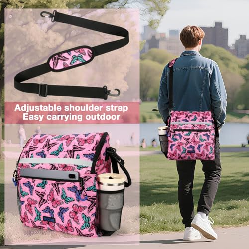 ZHCHG Wheelchair Bags, Wheelchair Backpack with Cup Holder, Wheelchair Bags to Hang on Back, Electric Wheel Chair Accessories, Large Storage Bag for Walker Rollator- Pink Butterfly - style: Pink Butterfly