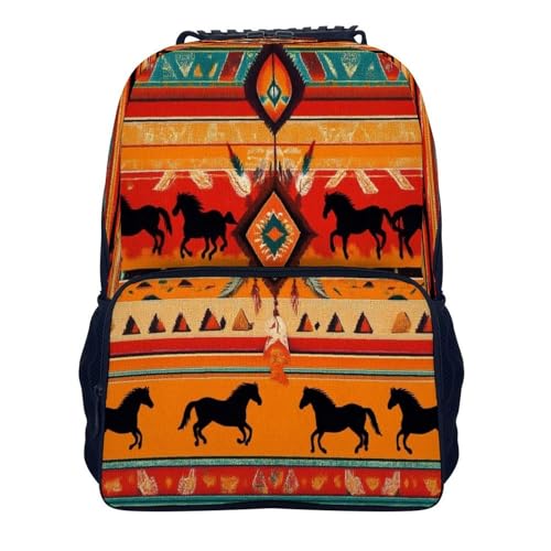 Supdreamc Rucksack Polyester Anti-Theft Multipurpose Southwest Native American Ethnic Horse Dreamcatcher Art Carry On Bag Large Capacity Travel and Sport Backpack Rucksack With Smooth Zippers - color: Pattern 429