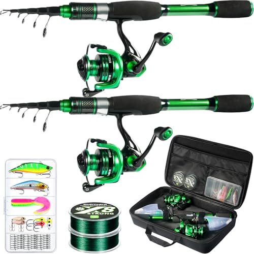 Ghosthorn Fishing Rod and Reel Combo Graphite Telescoping Fishing Pole Portable Travel Kit with Carrier Bag for Freshwater Saltwater - size: 6 ft, style: 2pack Full Kit With Carrier Case