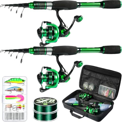 Ghosthorn Fishing Rod and Reel Combo Graphite Telescoping Fishing Pole Portable Travel Kit with Carrier Bag for Freshwater Saltwater - size: 6 ft, style: 2pack Full Kit With Carrier Case