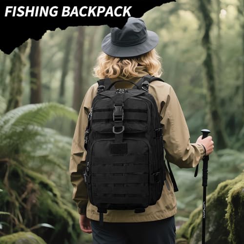 Camo hunting backpack，small tactical backpack, military backpack for men， camping backpack, 3-day bag(Black) - color: Black
