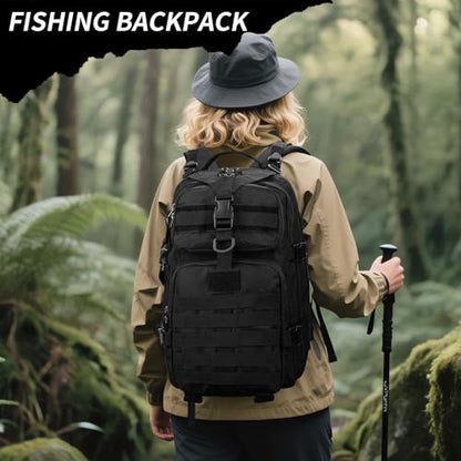 Camo hunting backpack，small tactical backpack, military backpack for men， camping backpack, 3-day bag(Black) - color: Black