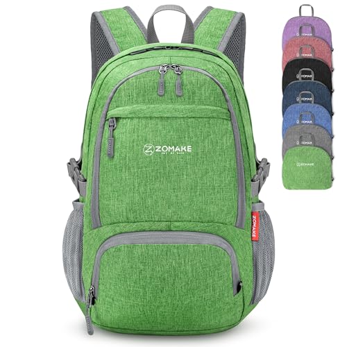ZOMAKE Ultra Lightweight Packable Backpack 25L,Small Foldable Backpacks Hiking Water Resistant Collapsible Daypack for Women Men(Dark Green) - color: Dark Green, size: 25L
