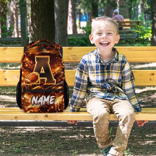 COZYAURA Boys Backpack - Personalized Football Backpack with Initial Name - 17 Inch Kids Bookbag for Elementary Kindergarten, Lightweight Sports School Bag Daypack - color: Brown