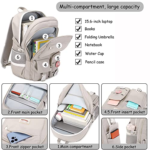 Makukke School Backpacks for Teen Girls - Laptop Backpacks 15.6 Inch College Cute Bookbag Anti Theft Women Casual Daypack,Gray - color: Grey