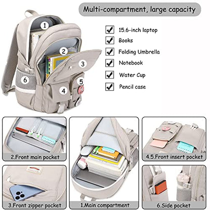 Makukke School Backpacks for Teen Girls - Laptop Backpacks 15.6 Inch College Cute Bookbag Anti Theft Women Casual Daypack,Gray - color: Grey