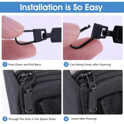 8 Pcs Black Zipper Pull Replacement for Jacket Zipper Slider Replacement for Small Hole Head Handle Zippers Detachable Zipper Pull Tab Repair Kit for Clothing Coat Luggage Backpack Suitcase Boot Purse