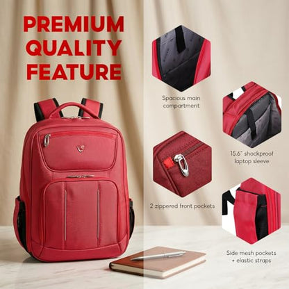SAKOS Turbo 15.6 inch Laptop Backpack, Professional Travel Backpack Carry on Flight - TSA Approved, Water Repellent Luggage Backpack for Men & Women, College Backpack with Laptop Compartment - Red - color: 4. Turbo - Red