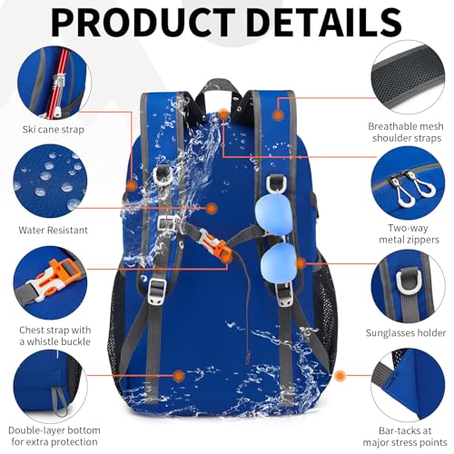45L Lightweight Packable Backpack – Durable Foldable Daypack for Travel, Hiking, and Gym (Blue) - color: 45l-blue
