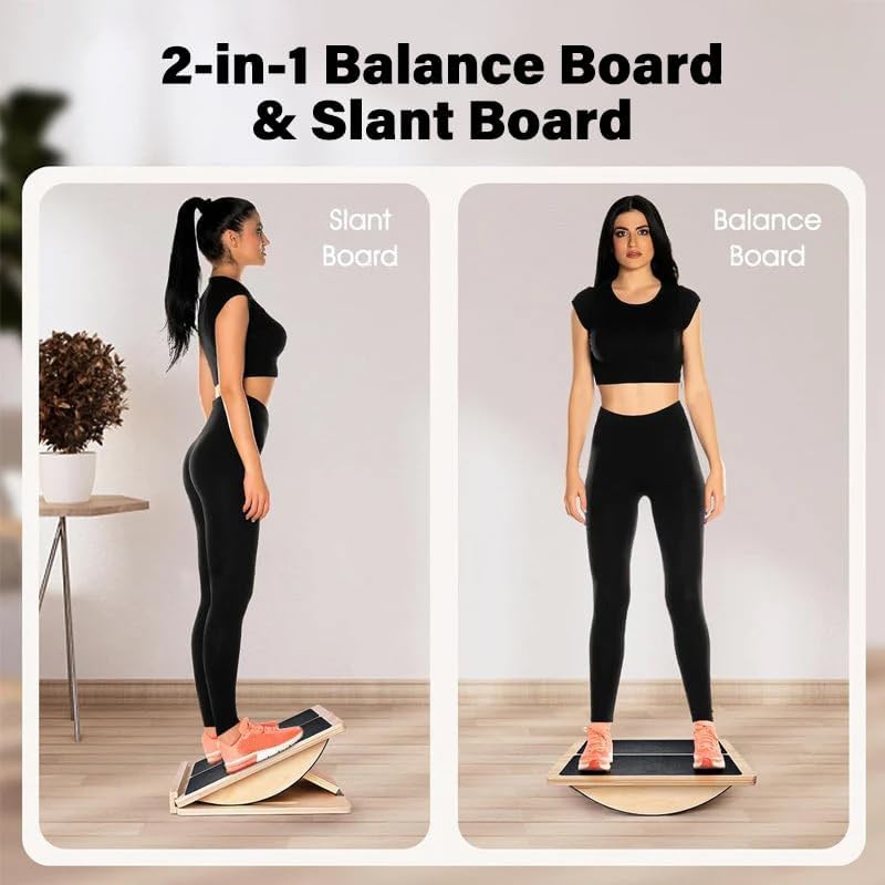 6-Angle Slant Board & Balance Board, 2-in-1 Wooden Mobility Board, Adjustable 40° Incline Stretch Board with Non-Slip Surface, Calf Stretcher and Ankle Balance Board for Adults, Squats, Stability Workouts - color: Standard