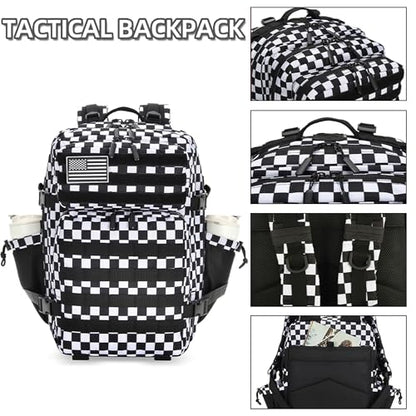 Lovelinks21 45L Tactical Assault Backpack 3 day assault pack with Molle Waterproof backpack Rucksack for Tactical Backpacks (Black and white check) - color: Black and White Check