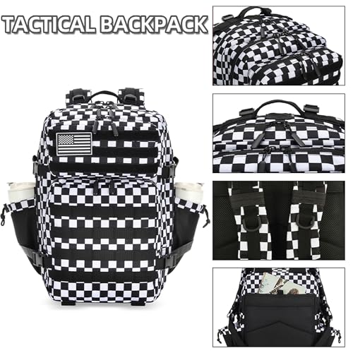 Lovelinks21 45L Tactical Assault Backpack 3 day assault pack with Molle Waterproof backpack Rucksack for Tactical Backpacks (Black and white check) - color: Black and White Check