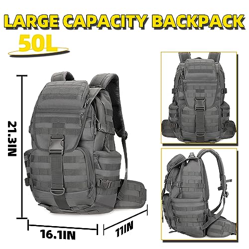 50L Military Tactical Backpack Hiking Waterproof Backpack Large Military Pack 3 Day Assault Pack Molle Bag Rucksack - color: Grey