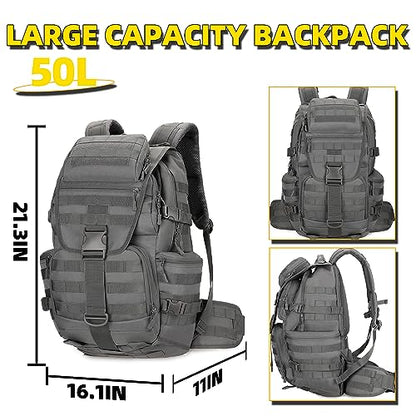 50L Military Tactical Backpack Hiking Waterproof Backpack Large Military Pack 3 Day Assault Pack Molle Bag Rucksack - color: Grey