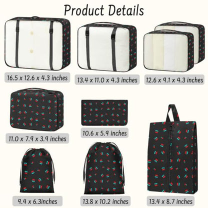9 Set Packing Cubes for Travel Essentials - Lightweight Carry-On Luggage Organizer Bags with Shoe, Clothes & Laundry Bags for Airplane, Family & Business Travel, Black cherry - color: Black cherry