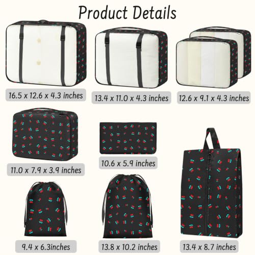 9 Set Packing Cubes for Travel Essentials - Lightweight Carry-On Luggage Organizer Bags with Shoe, Clothes & Laundry Bags for Airplane, Family & Business Travel, Black cherry - color: Black cherry
