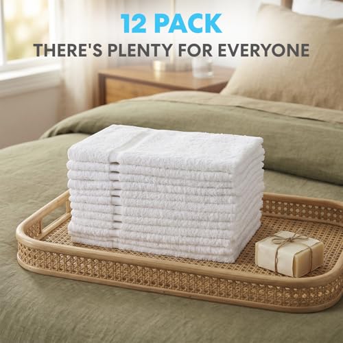 Simpli-Magic Cotton Hand Towels 16"x27" (12 Pack) – Soft Towels for Bathroom, Kitchen, Salon & Gym (White) - color: White