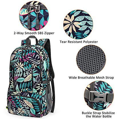 G4Free 40L Lightweight Packable Hiking Backpack, Waterproof Travel Daypack - color: Blue Leaf