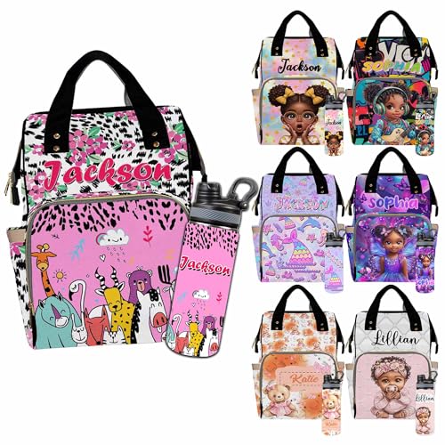 Custom Diaper Bag for Girls Personalized Diaper Bag Backpack &Insulated Water Bottle with Name Custom Monogram Baby Travel Bag Nursing Diaper Mommy Backpack with Adjustable Shoulder Straps Nappy Bag - color: Design 12