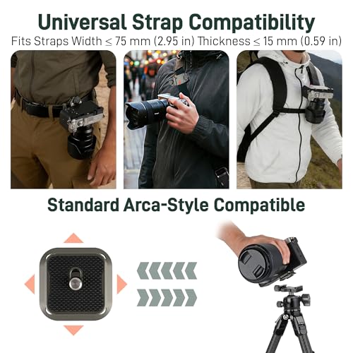 Camera Backpack Clip with Arca-Style Quick Release and Anti-Drop Dual-Lock, Max Load 66 lb Aluminum Clip for Mirrorless/DSLR Cameras, Hands-Free for Hiking Travel and Street Photography - color: Gray