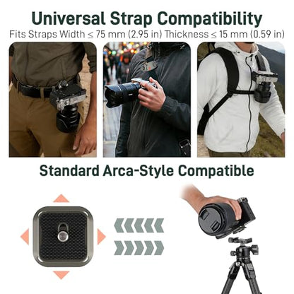 Camera Backpack Clip with Arca-Style Quick Release and Anti-Drop Dual-Lock, Max Load 66 lb Aluminum Clip for Mirrorless/DSLR Cameras, Hands-Free for Hiking Travel and Street Photography - color: Gray
