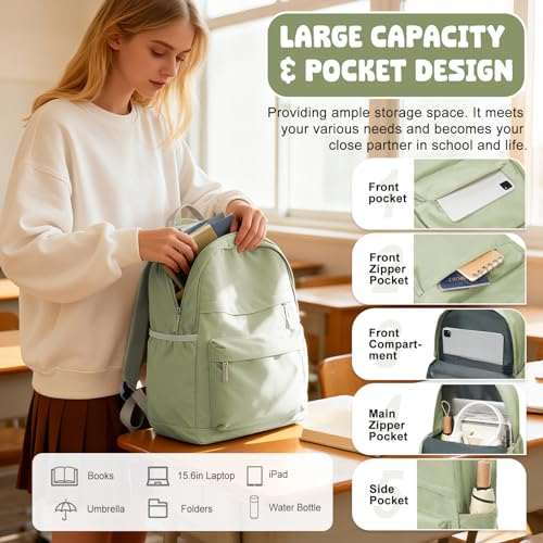 VECAVE School Backpack Green College High School Bags backpack for Boys Girls Teens Waterproof Bookbag Casual Lightweight Travel Rucksack Daypack Backpacks for Men Women - color: A2-green