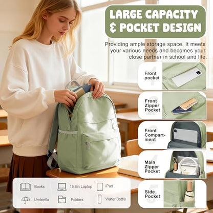 VECAVE School Backpack Green College High School Bags backpack for Boys Girls Teens Waterproof Bookbag Casual Lightweight Travel Rucksack Daypack Backpacks for Men Women - color: A2-green