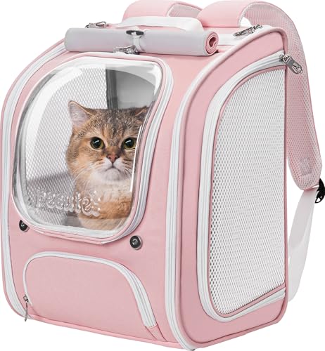 Pecute Cat Backpack Carrier, Large Space Cat Bubble Backpack, Breathable Cat Carrier, Shaded Dog Backpack Carrier, Ergonomic 3D Design for Travel, Hiking, Walk, Suitable for Shopping, Car, Vet, Pink - color: Pink