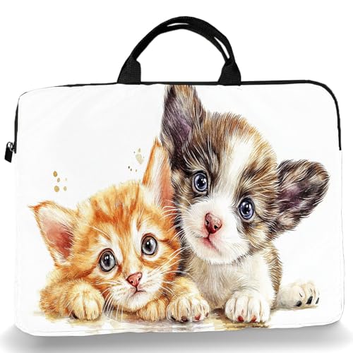 15-Inch Laptop Sleeve – Stylish, Lightweight, Shockproof, Water-Resistant Case for Lenovo, HP, Dell, Asus Notebooks - Cute Cat and Dog - color: Cute Cat and Dog