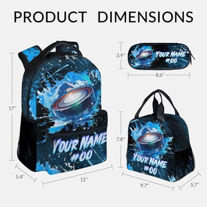 COZYAURA Personalized Backpack - Ice Hockey Backpacks Set for Boys Girls - Kids Bookbag for Elementary Middle School - Cool Field Hockey Theme School Bags with Lunch Bag & Pencil Case - color: Style-8