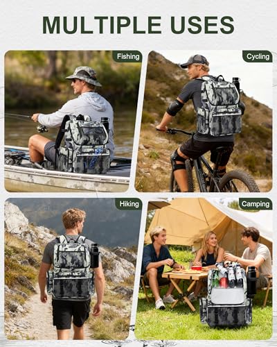 Fishing Backpack, Large Water Resistant Tackle Bag Storage Fishing Gear and Equipment, Built-in Cooler Compartment Grey - color: Grey Camo