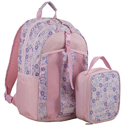 FUEL Lunch Backpack Set Teens Student Water Resistant Bookbag Bag Soft Reusable Insulated Cooler Lunch Box Thermal Travel Office Lunch Bag, Pink Flowers - color: Light Pink/Ditsy Floral Print