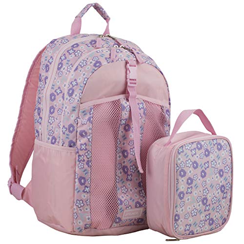 FUEL Lunch Backpack Set Teens Student Water Resistant Bookbag Bag Soft Reusable Insulated Cooler Lunch Box Thermal Travel Office Lunch Bag, Pink Flowers - color: Light Pink/Ditsy Floral Print