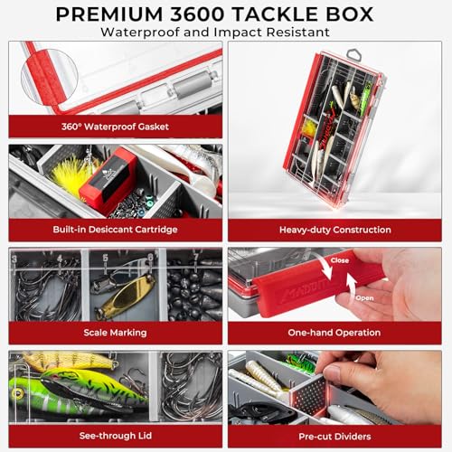 MadBite by KastKing 182/265/400pcs Compact Fishing Tackle Kit - All-in-One Freshwater Hooks, Weights, Bobbers in Tackle Box, Fishing Gear Set for Bass Trout Panfish - style: 143pcs Freshwater Lure Kit