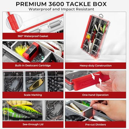 MadBite by KastKing 182/265/400pcs Compact Fishing Tackle Kit - All-in-One Freshwater Hooks, Weights, Bobbers in Tackle Box, Fishing Gear Set for Bass Trout Panfish - style: 143pcs Freshwater Lure Kit