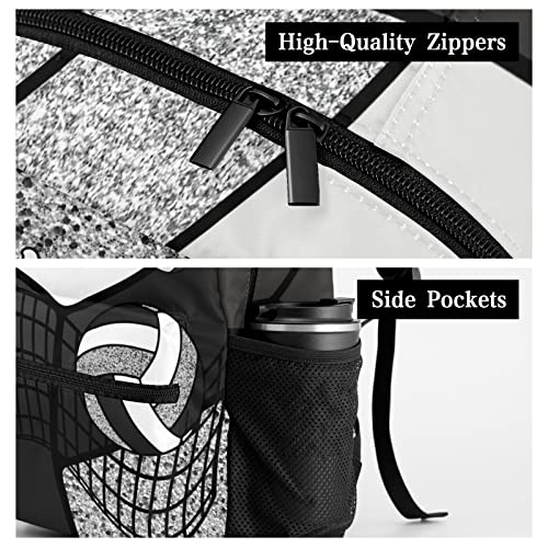 Volleyball Black Grey Print Backpack Shoulder Shopping Bag Travel Casual Bags with Name Text - color: Backpack 10