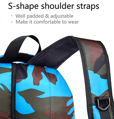 BLUEFAIRY Kids Backpacks for Boys Girls 17 Inch Elementary Primary Middle School Bookbags with Laptop Compartment Back to School Bags for Childs Age 6-8 Mochilas Escolares para Niños Niñas Camo Blue - color: Black/Blue